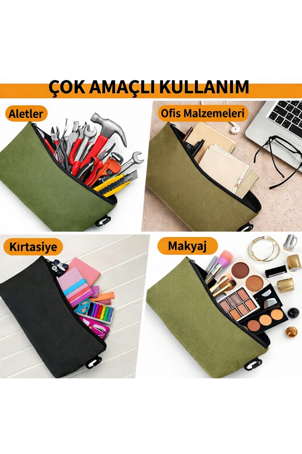 Haegs Çok Amaçlı Küçük Alet Çantası, Fermuarlı Kanvas, Kalemlik, Alet, Kırtasiye ve Kalemler için Saklama Düzenleyici Çantalar, Organizer, Kese (4`lü Küçük Boy/Karışık Renk)