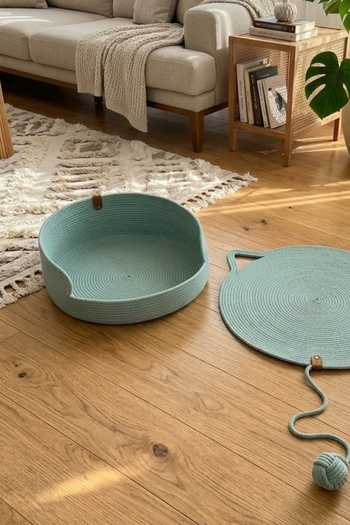 Reyo Pet El Yapımı Kedi ve Köpek Yatağı, %100 Pamuk İpli Evcil Hayvan Yatağı Çağla Yeşili