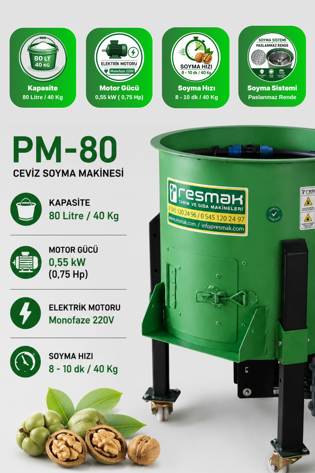Resmak PM80 80 Litre 40 Kg Ceviz Soyma Makinesi