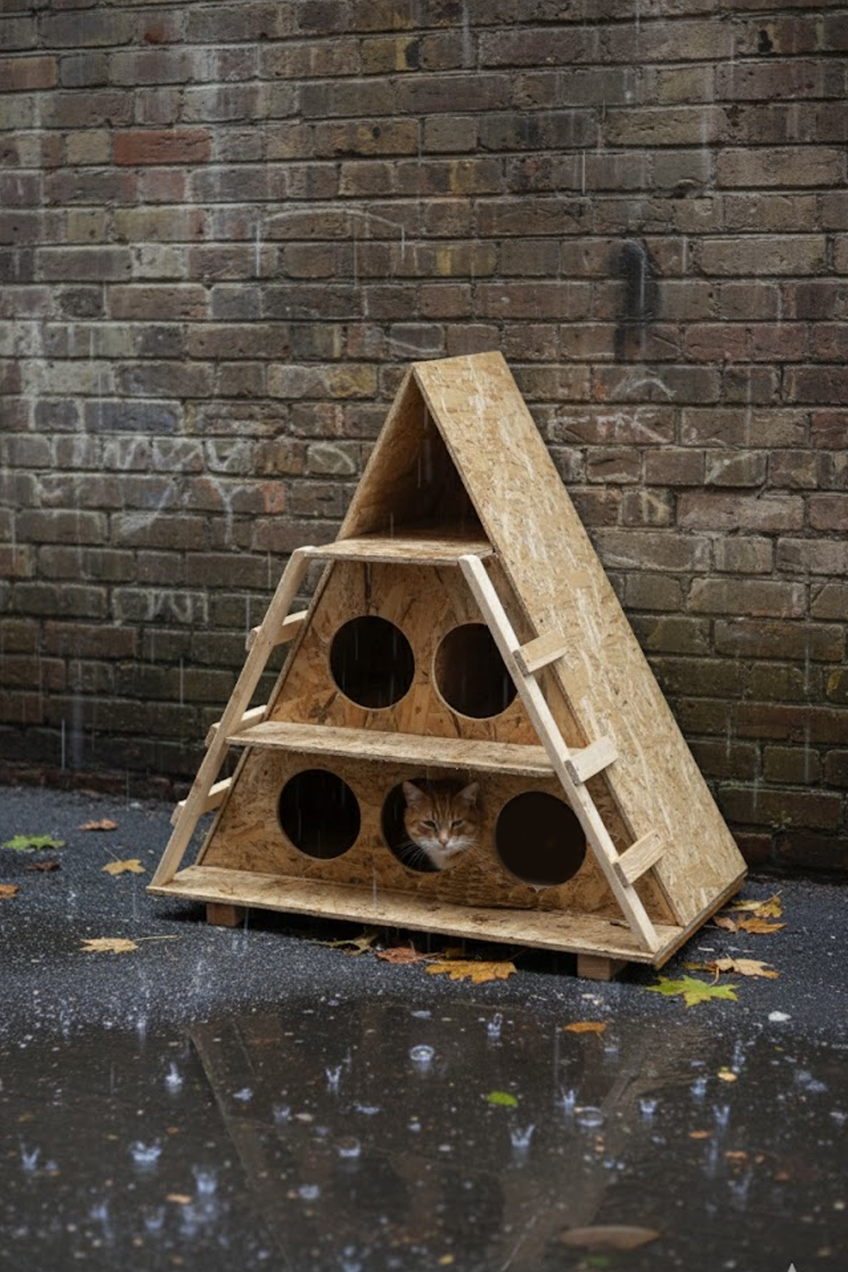 Melada Kedi Evi Dış Ortam Uygun Ahşap Kedi Evi OSB 100x90x55 cm MLD0CAT18