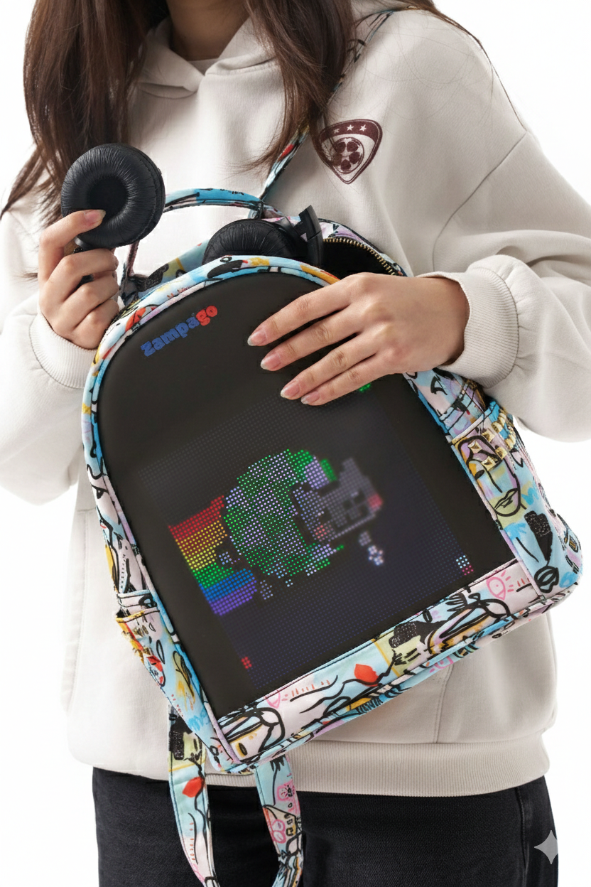 Zampago ShowMe Led Ekranlı Desenli Sırt Çantası Mavi