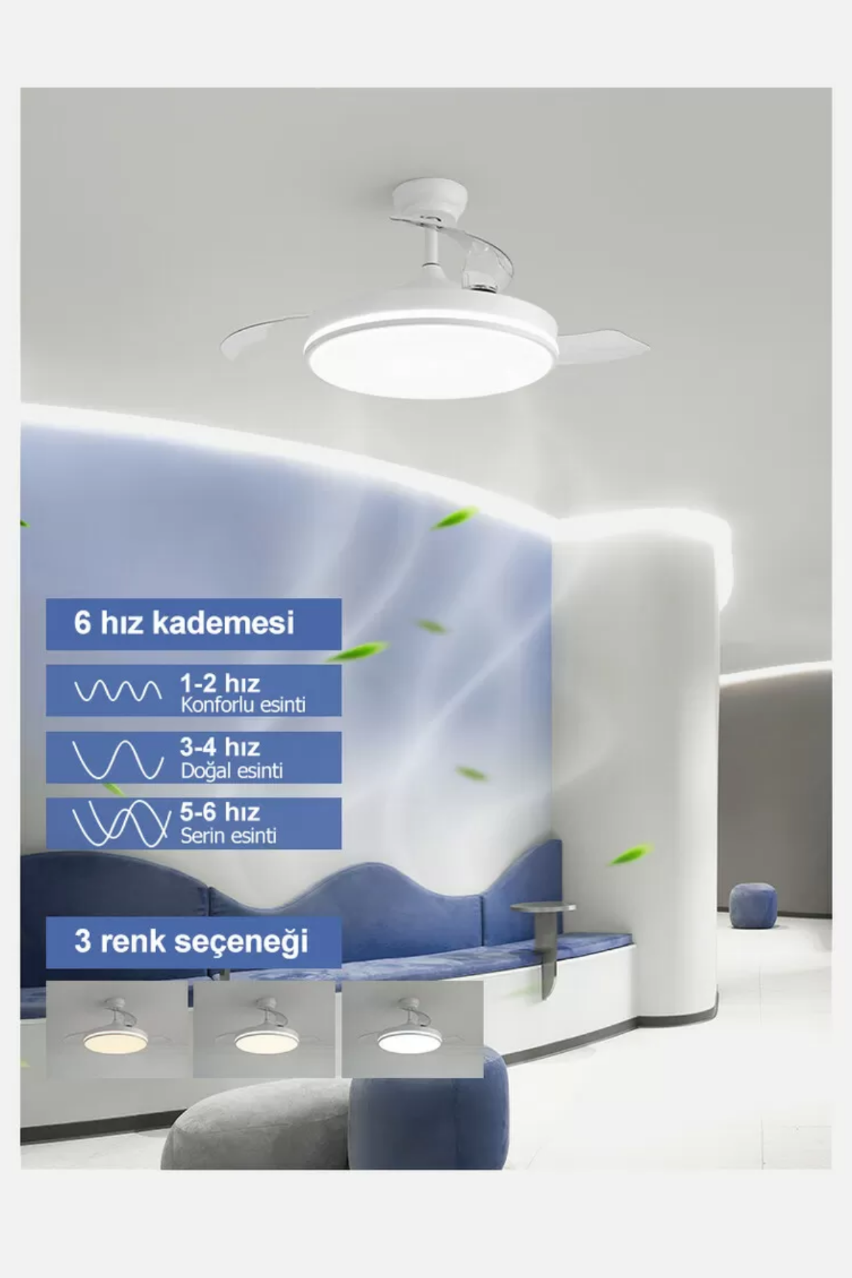Dlc Espero 25W Bakır Motor Led Beyaz Tavan Vantilatörü 106cm