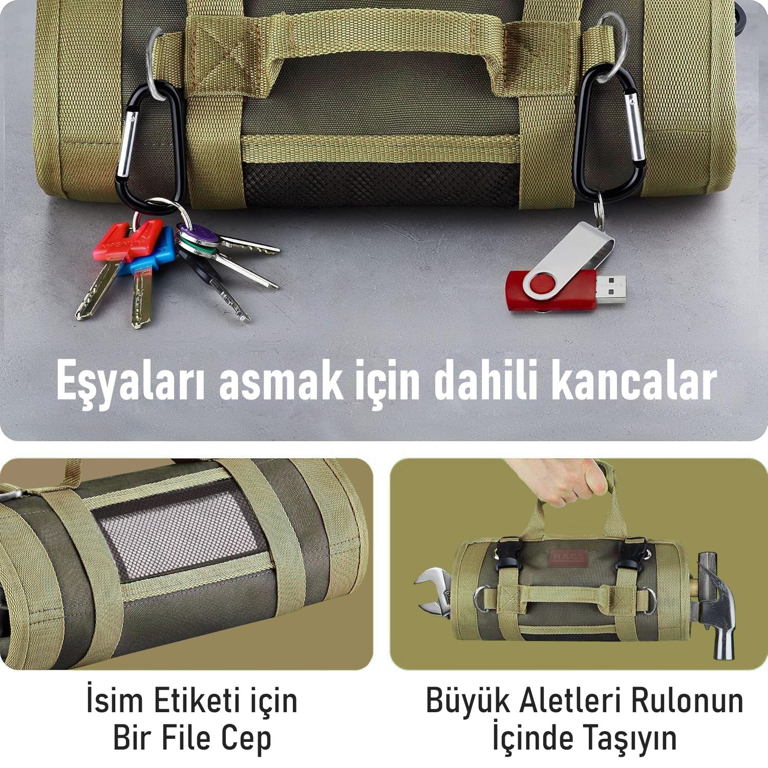 HAEGS Alet Çantası, Ağır Hizmet Tipi Kanvas Rulo Takım Çantası, Katlanabilir Alet Organizer El Çantası, Tamirci Usta Marangoz Elektrikçi Teknisyen Hobici Takım Çantası, Alet Takım Anahtar Düzenleyici Çanta Kahverengi