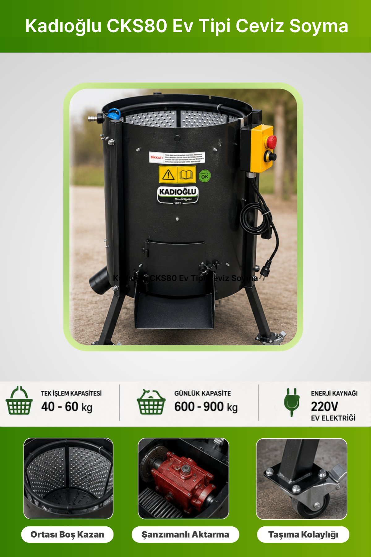 Kadıoğlu CKS80 Ev Tipi Ceviz Soyma Makinesi 80 litre