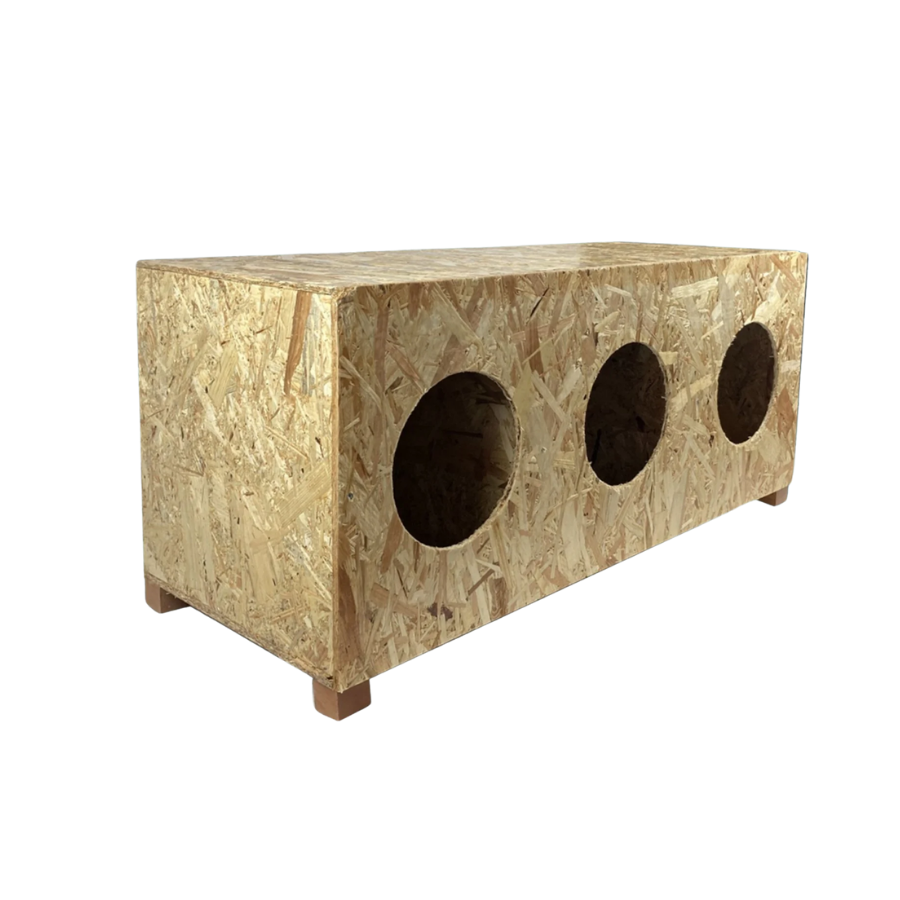 Melada Kedi Evi Dış Ortam Uygun 3'lü Ahşap Kedi Evi OSB 93x41x39 cm