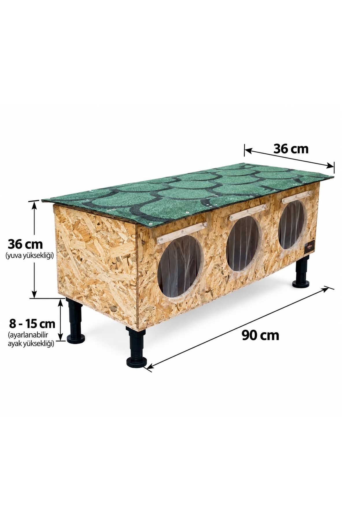 Narım 3 Kedi Bölmeli Çatısı Yukardan Açılır Kedi Evi, Rüzgara ve Suya Dayanıklı Çatılı Kedi Barınağı, Kedi Evi 90x50x45 cm Monteli Teslimat