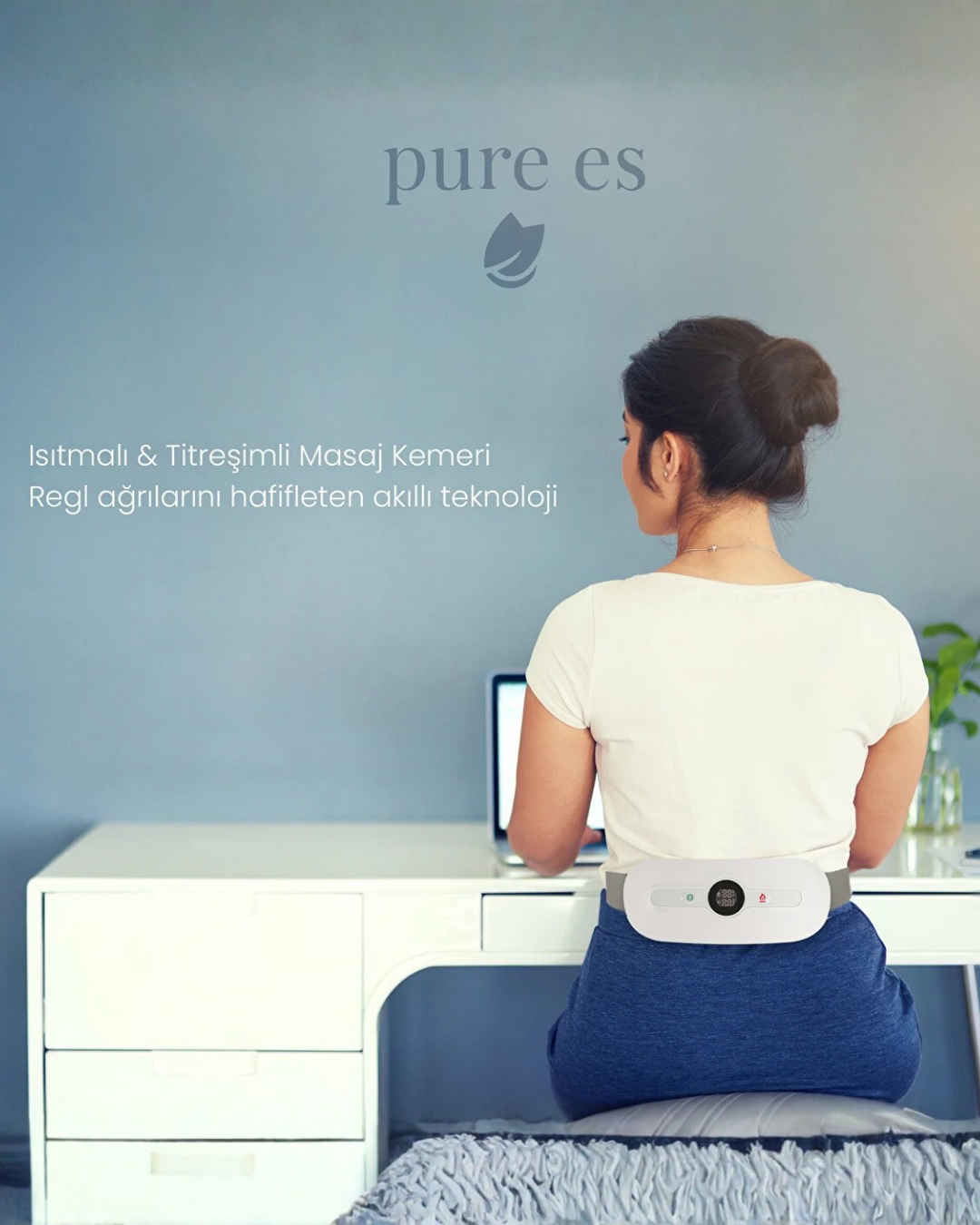 Pure Es Isıtıcılı Akıllı Bel ve Sırt Masaj Kemeri Beyaz