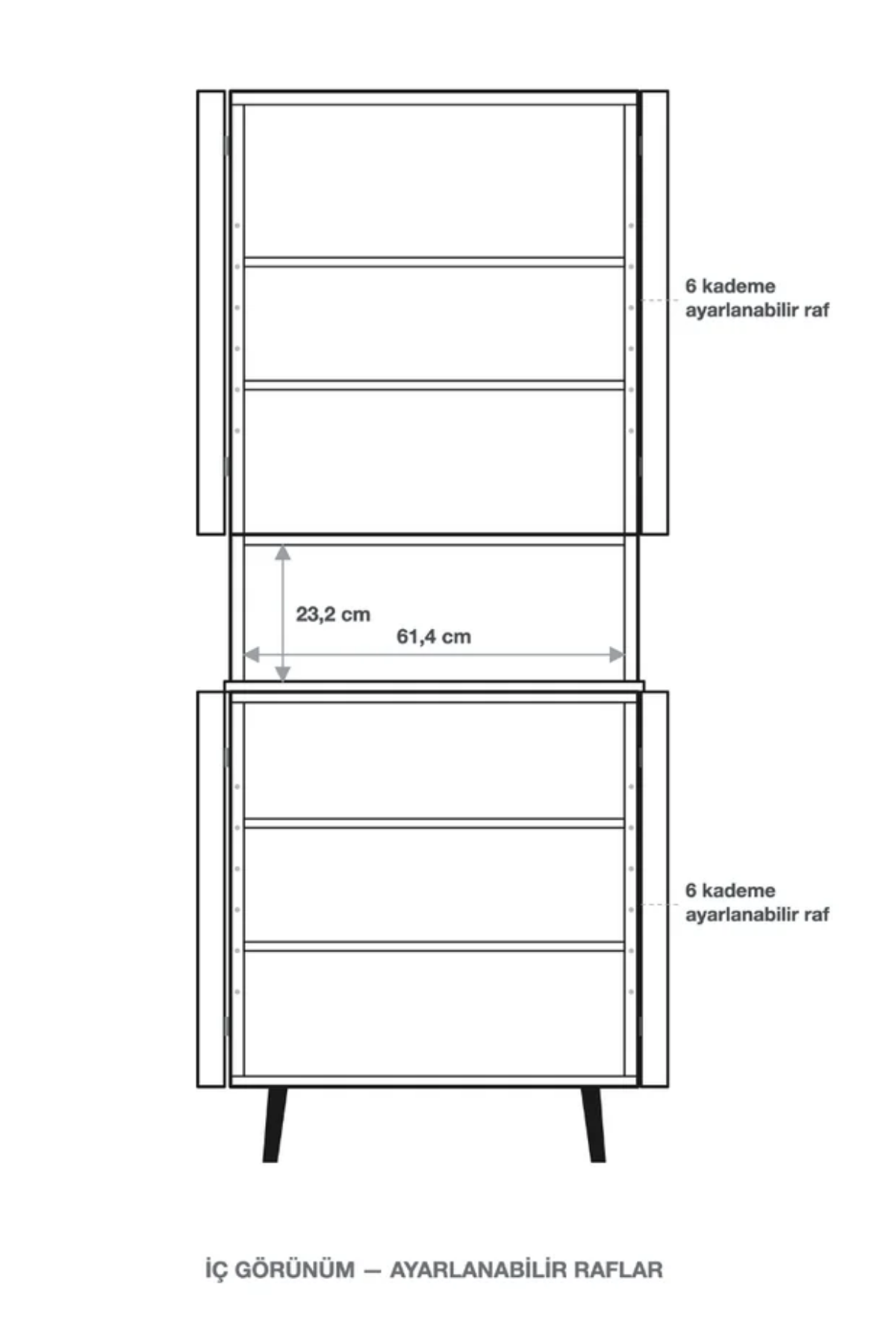 Enda Home Listra 4 Kapaklı Çok Amaçlı Dolap 170,8 cm,  Raflı, Ayaklı Depolama Dolabı - Atlantik Çam