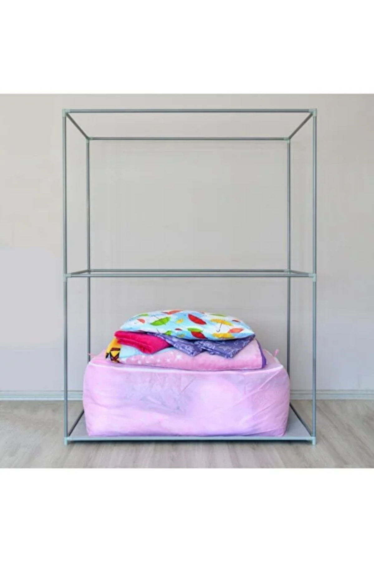 Reyo Panayır Özel Tasarım Güçlendirilmiş Çelik Yapım Yorgan Hurcu Yüklük Saklama Dolabı Gri Renk Bez Dolap