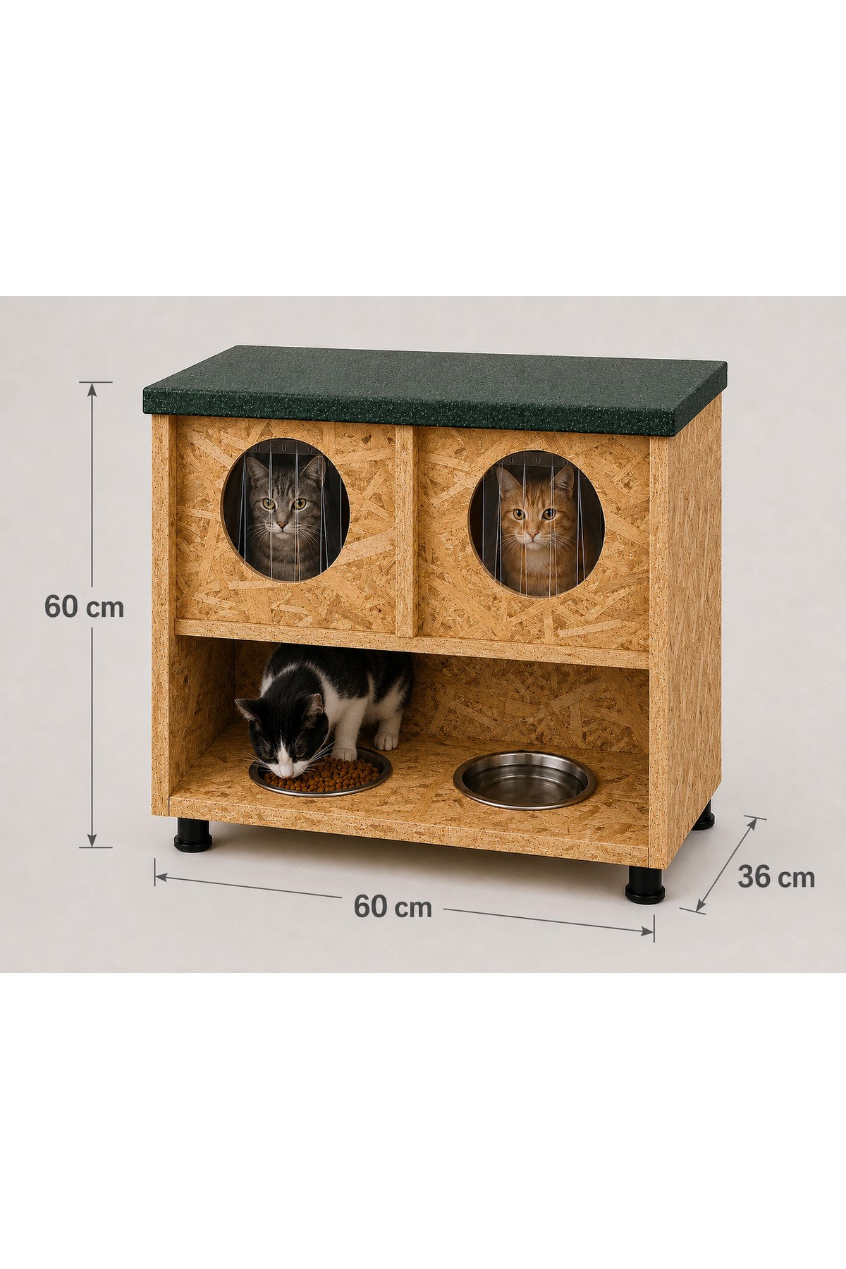 Narım 2 Bölmeli Kedi Evi ve Mamalık – Yağmura Dayanıklı Dış Mekan Kedi Barınağı 60x60x36 cm