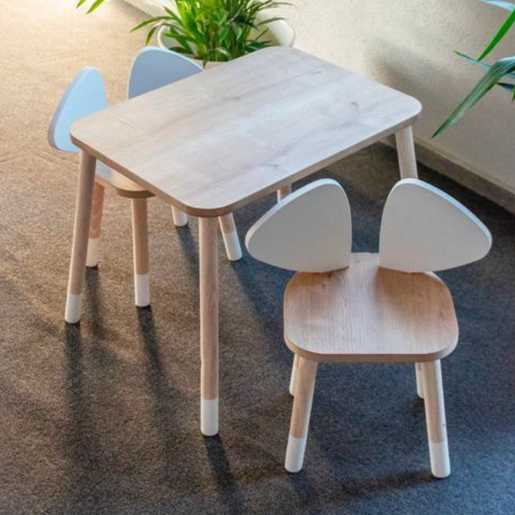 Alfa Country Montessori Çocuk Masası 1 Masa & 2 Mickey Sandalye Beyaz-Kahve
