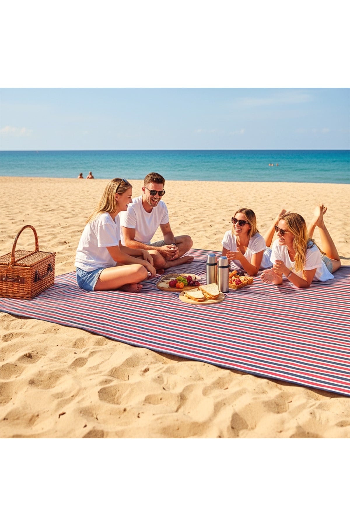 Haegs Piknik Örtüsü, Çanta Kamp Matı, Plaj Matı, Piknik Yer Örtüsü, Seyahat, Kamp, Outdoor, Kum Tutmaz, Su Geçirmez, Katlanabilir 200x150cm - Kırmızı Çizgili