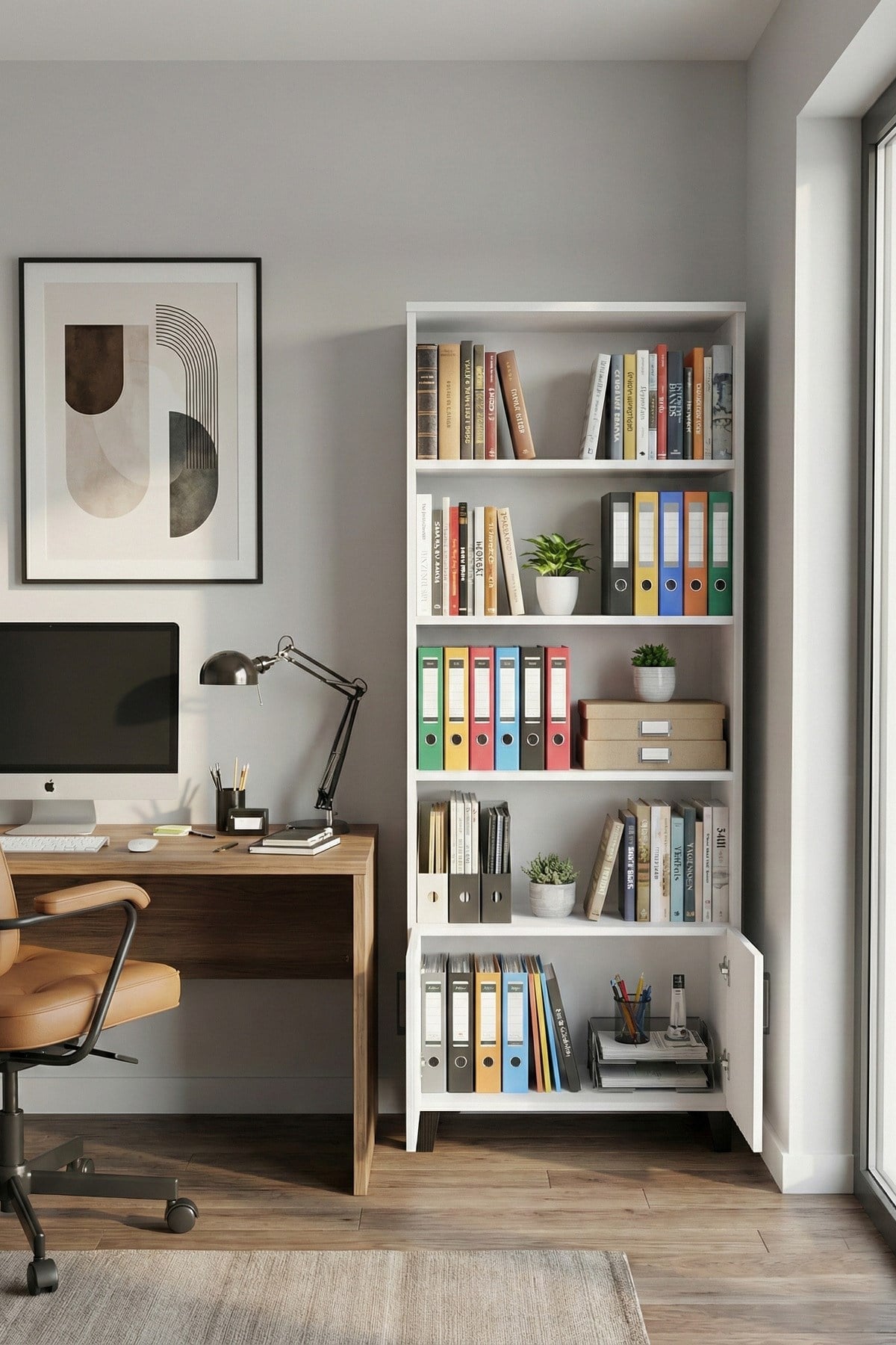 Reyo Falez Kitaplık Modern Çok Amaçlı Dolaplı Raflı Ofis Salon Mutfak Düzenleyici Çok Raflı 251 Beyaz
