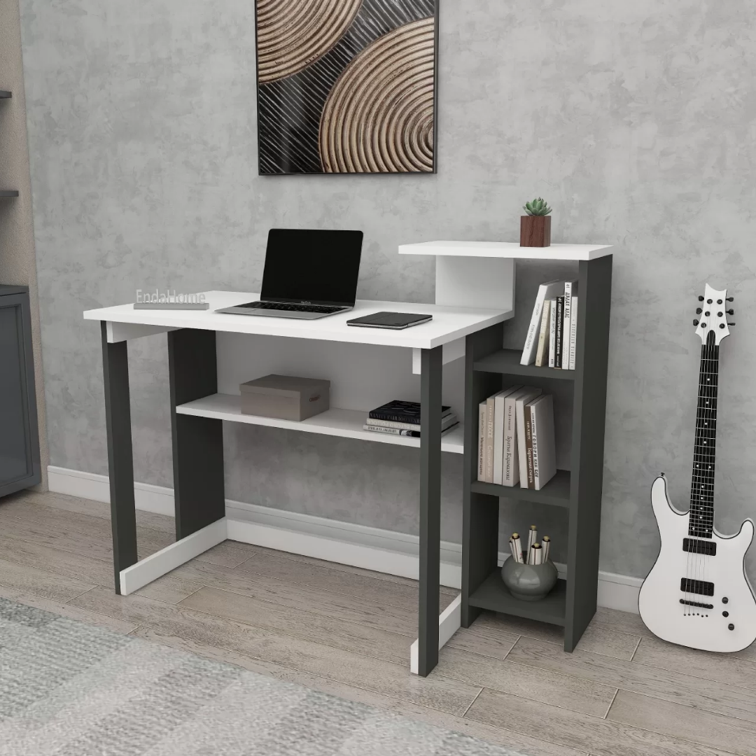 Enda Home SAYE 5 Raflı Kitaplıklı Çalışma Masası Antrasit - Beyaz