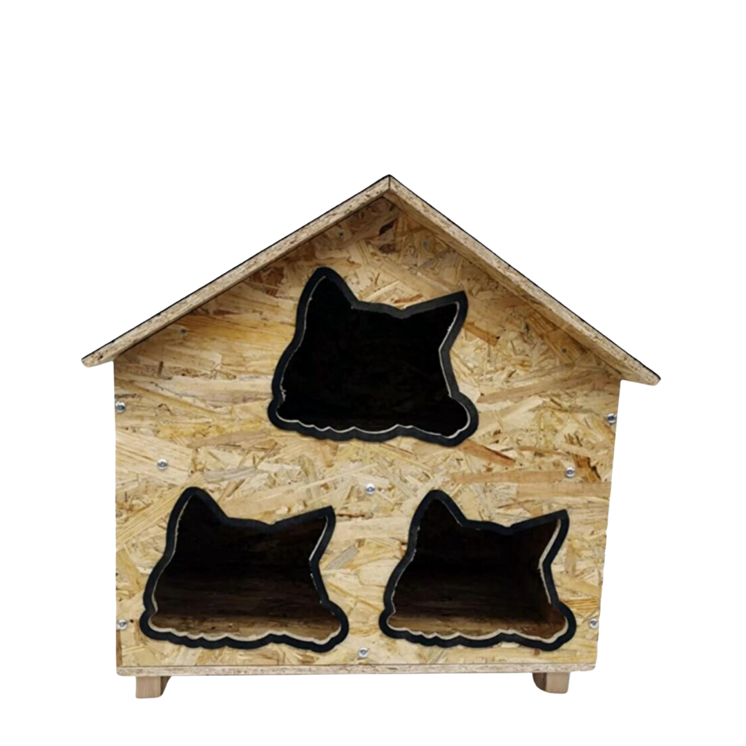 Melada Kedi Evi Dış Ortam Uygun Ahşap Kedi Evi OSB 58x58x40 cm
