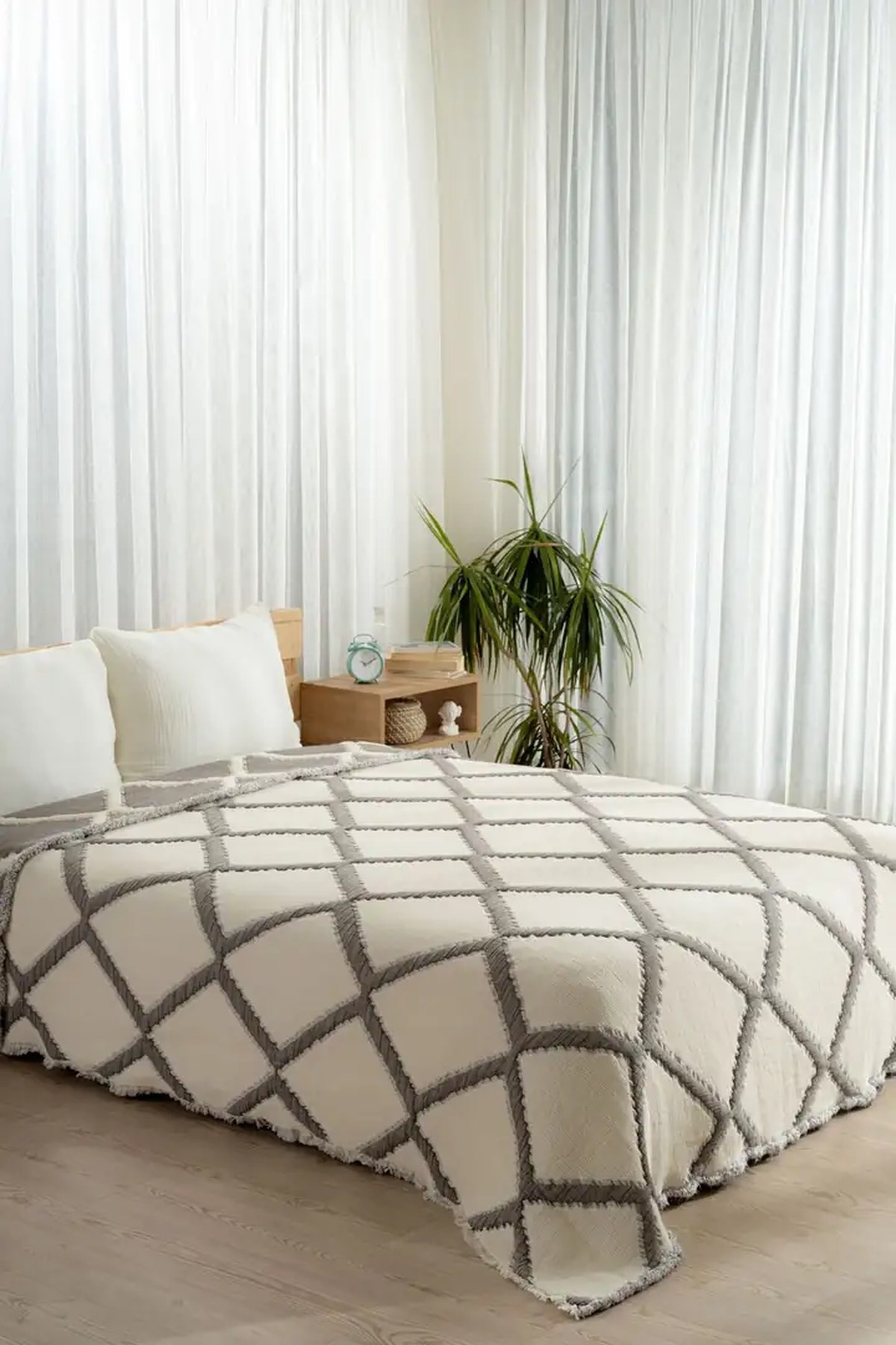 Mylasa Home Müslin 7 Katlı Baklava Desenli (Jakarlı) Yorgan Çift Kişilik 240x260cm Antrasit