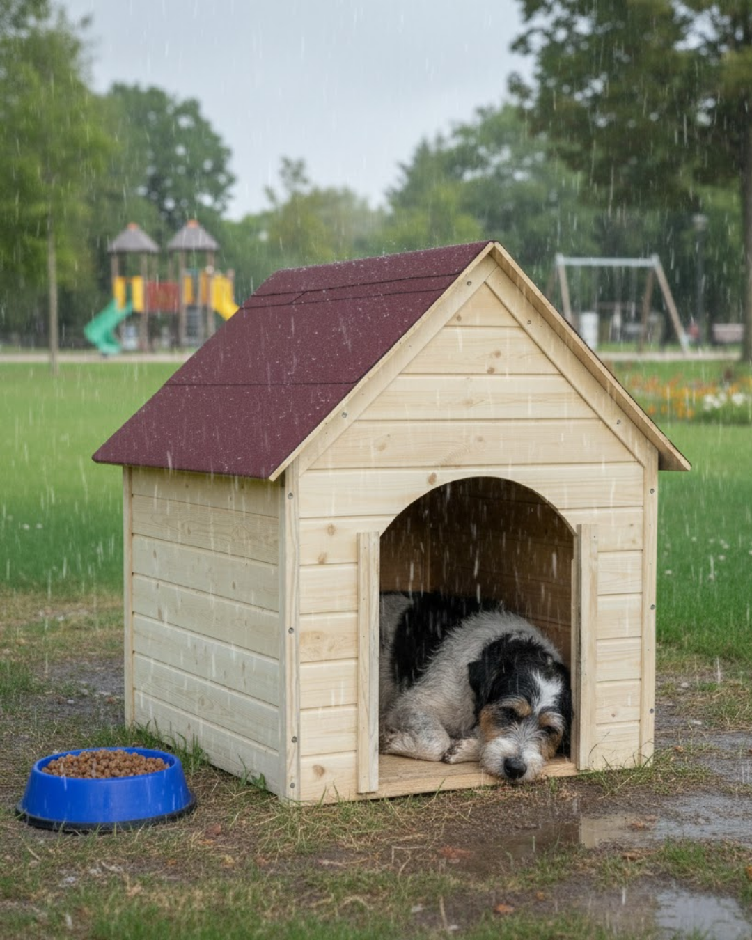Reyo Pet Suya Soğuğa Dayanıklı Lüks Büyük Boy Ahşap Köpek Kulubesi Sokak Köpek Evi Kırmızı Çatılı 100x100x78 cm