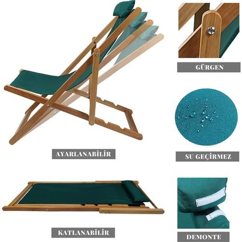 Bysay Ahşap Katlanabilir Taşinir Puf Minderli Şezlong. Plaj Bahçe Teras Balkon Sandalyesi Koltuğu Antrasit