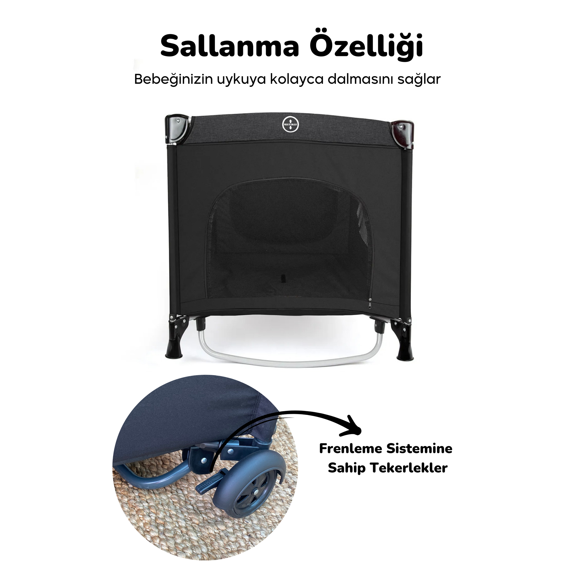 Reyo Premium Anne Yanı Park Yatak 70x110 cm Siyah