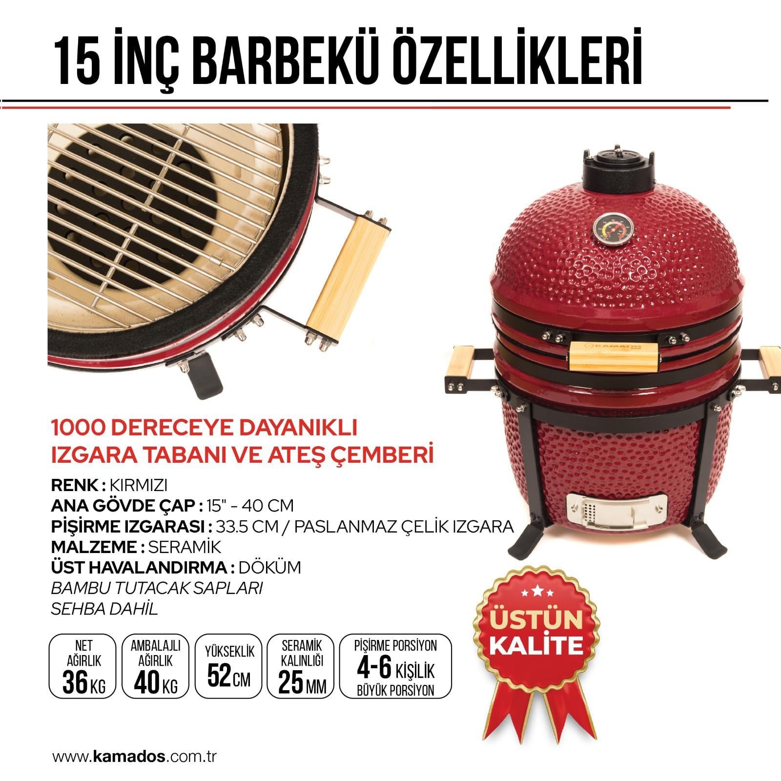 Kamados 15inç 40cm Seramik Barbekü Mangal Fırın