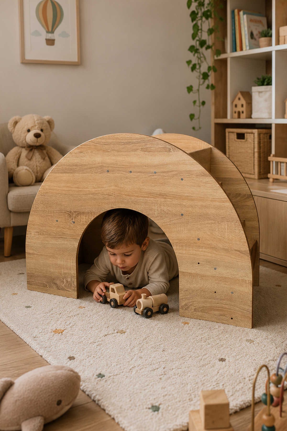 Reyo Montessori Çok Amaçlı Ahşap Kitaplık ve Çalışma Masası 110cm 