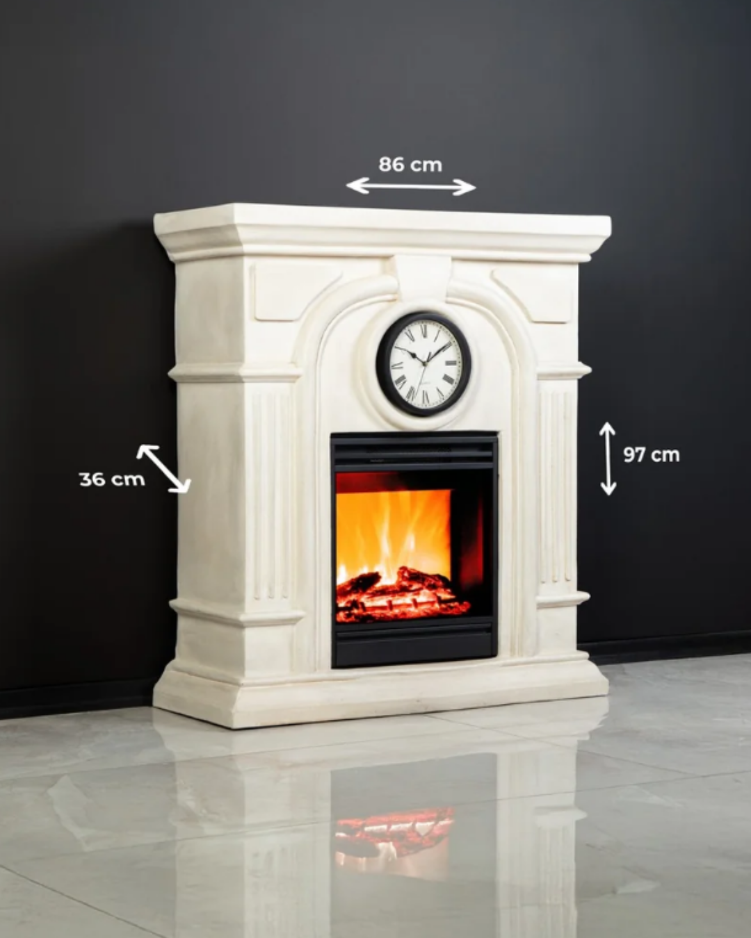 Dlc London Poliston Gerçek Saat Dekorlu 1800W Elektrikli Şömine Fanlı Isıtıcı