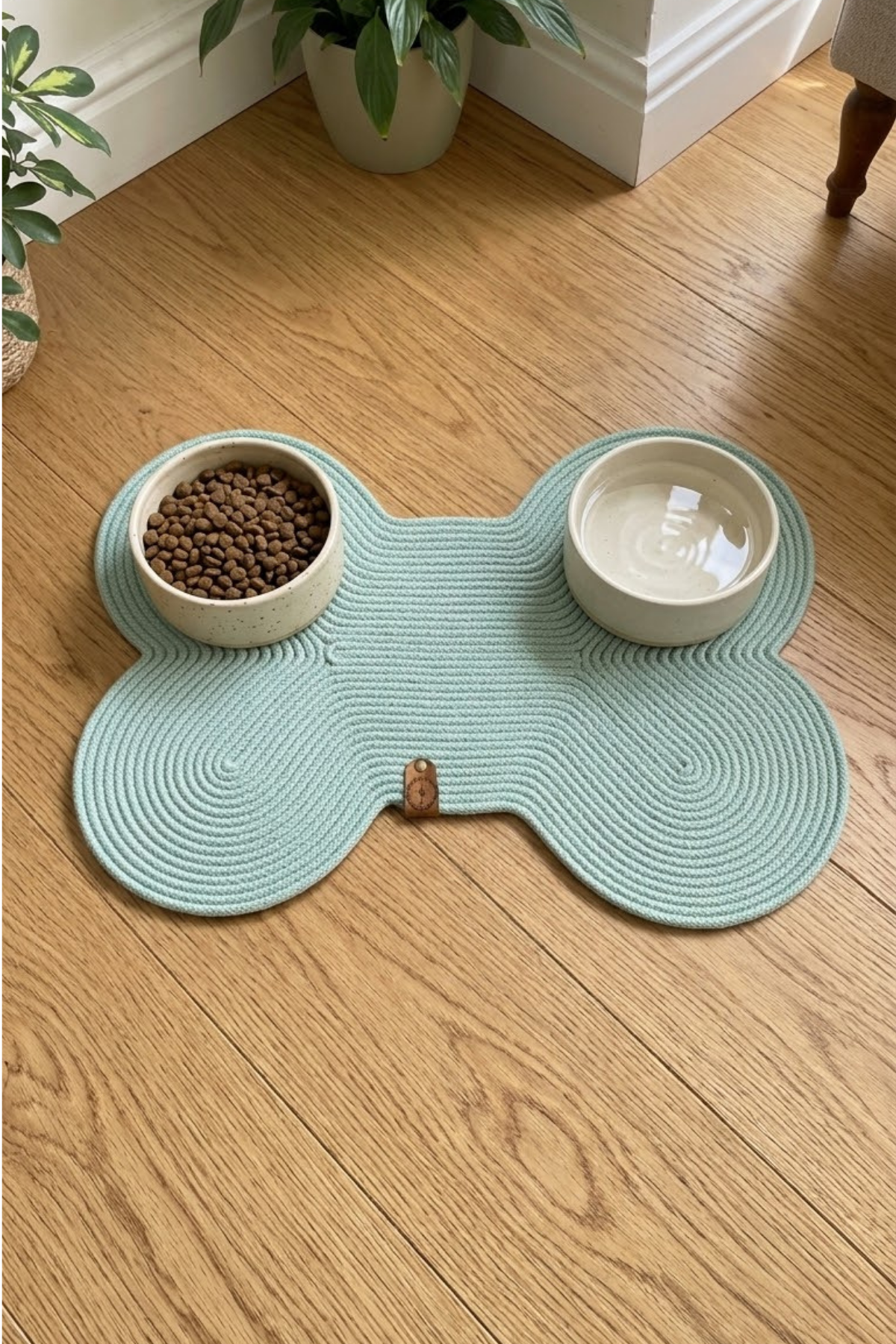 Reyo Pet El Yapımı Kemik Kedi ve Köpek Mama Matı, Kedi Tırmalama Matı, %100 Pamuk İpli - Çağla Yeşili