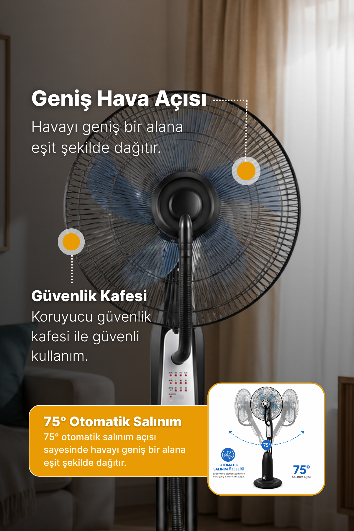 Dlc TSP40-RC Bakır Motor Uzaktan Kumandalı Buharlı Vantilatör Ayaklı Vantilatör 