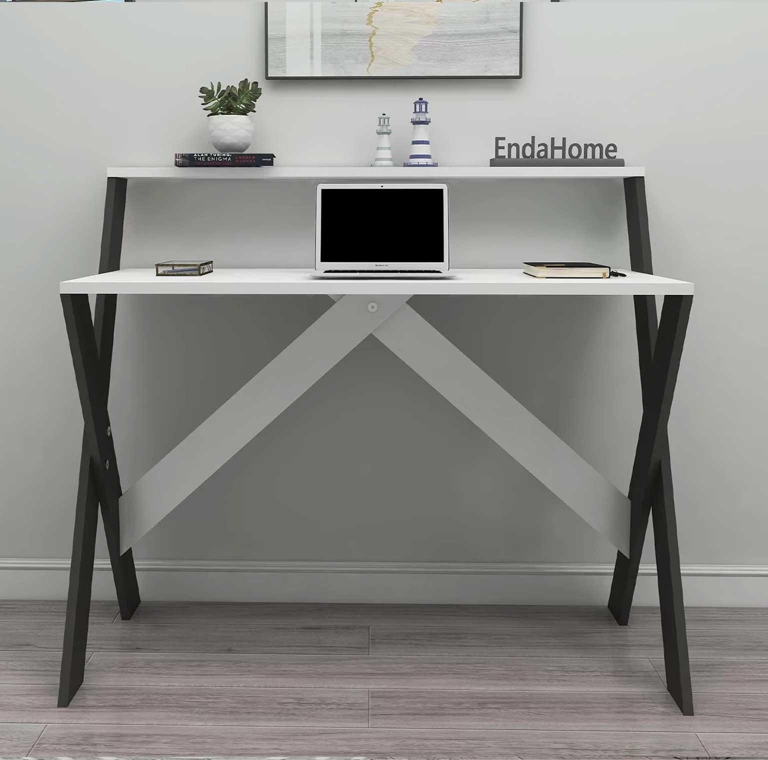 Enda Home X Ayaklı Raflı Ders Çalışma Masası 50x90 cm Antrasit - Beyaz