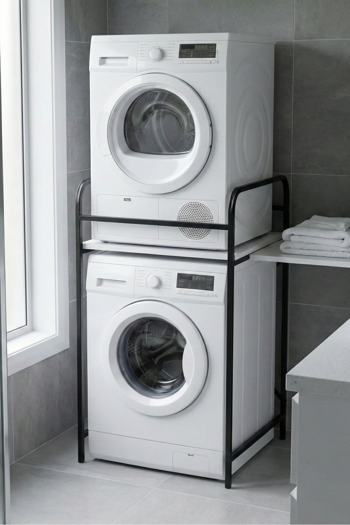 Reyo Falez Çamaşır Makinesi Dolabı Raf Metal Düzenleyici Organizer 2 Katlı Banyo Rafı Çok Amaçlı Dolap Siyah - 262