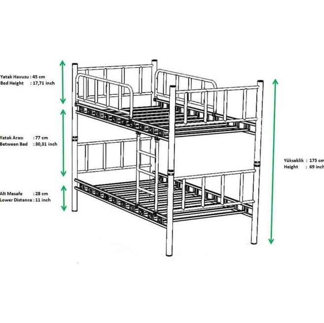Reyo Zambak Genç Çocuk Yatak Odası Beyaz Metal Siyah Ranza 90X190