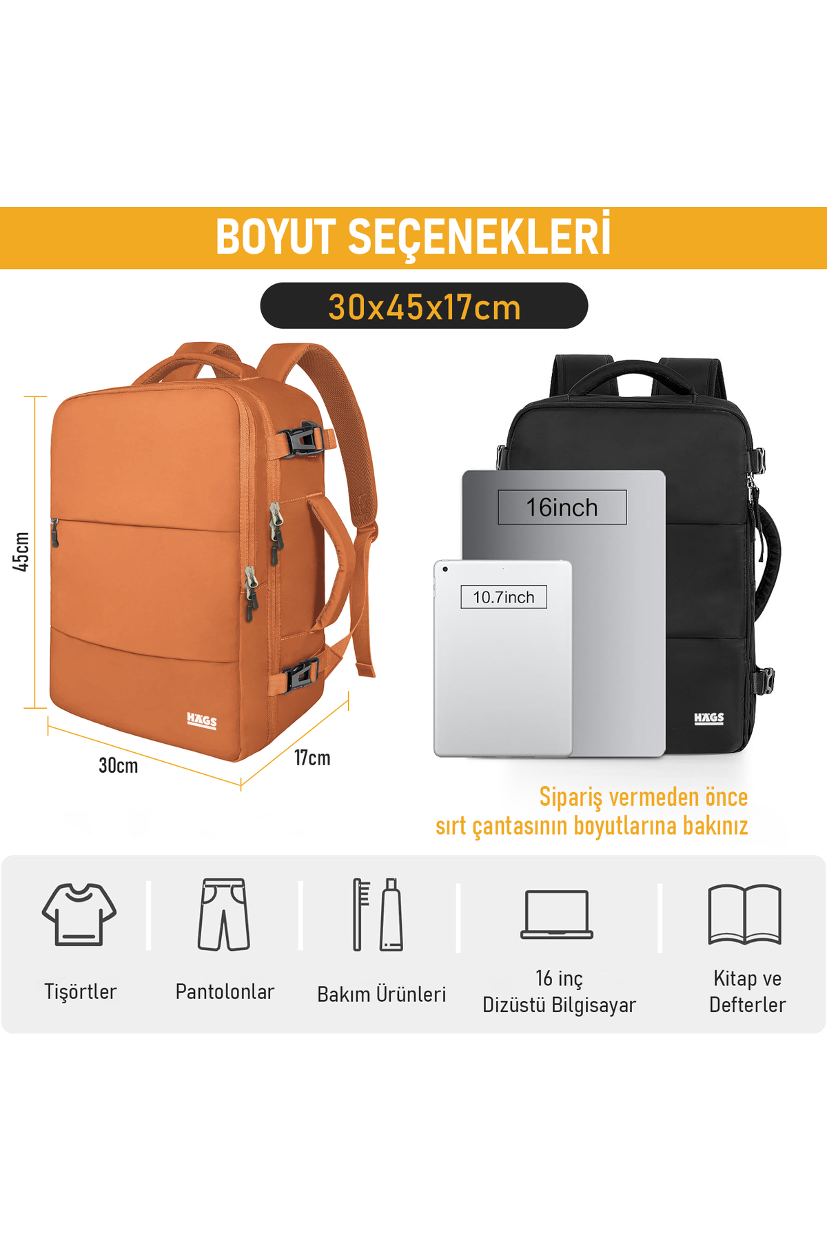 Haegs Seyahat Sırt Çantası, Laptop Sırt Çantası Hafif El Çantası Küçük Bavul Valiz, Uçak Onaylı Bagaj Çantası, Erkek ve Bayan İçin, 15.6 inç Notebook Dizüstü Bilgisayar Macbook Laptop Çantası, Açık Kahverengi