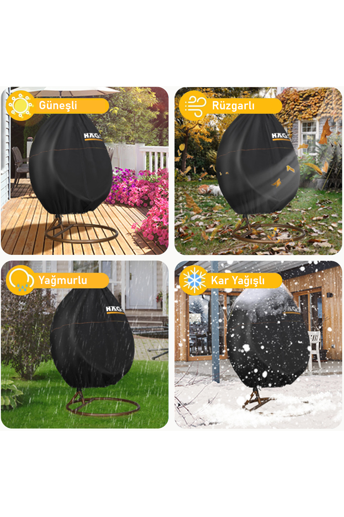 HAEGS Bahçe Salıncağı Örtüsü, Rattan Salıncak Koltuk Koruma Kılıfı Brandası, Hamak Sandalye Dış Mekan Su Geçirmez Mobilyası Koruyucu Örtü - Çift Kişilik, 230 x 200cm