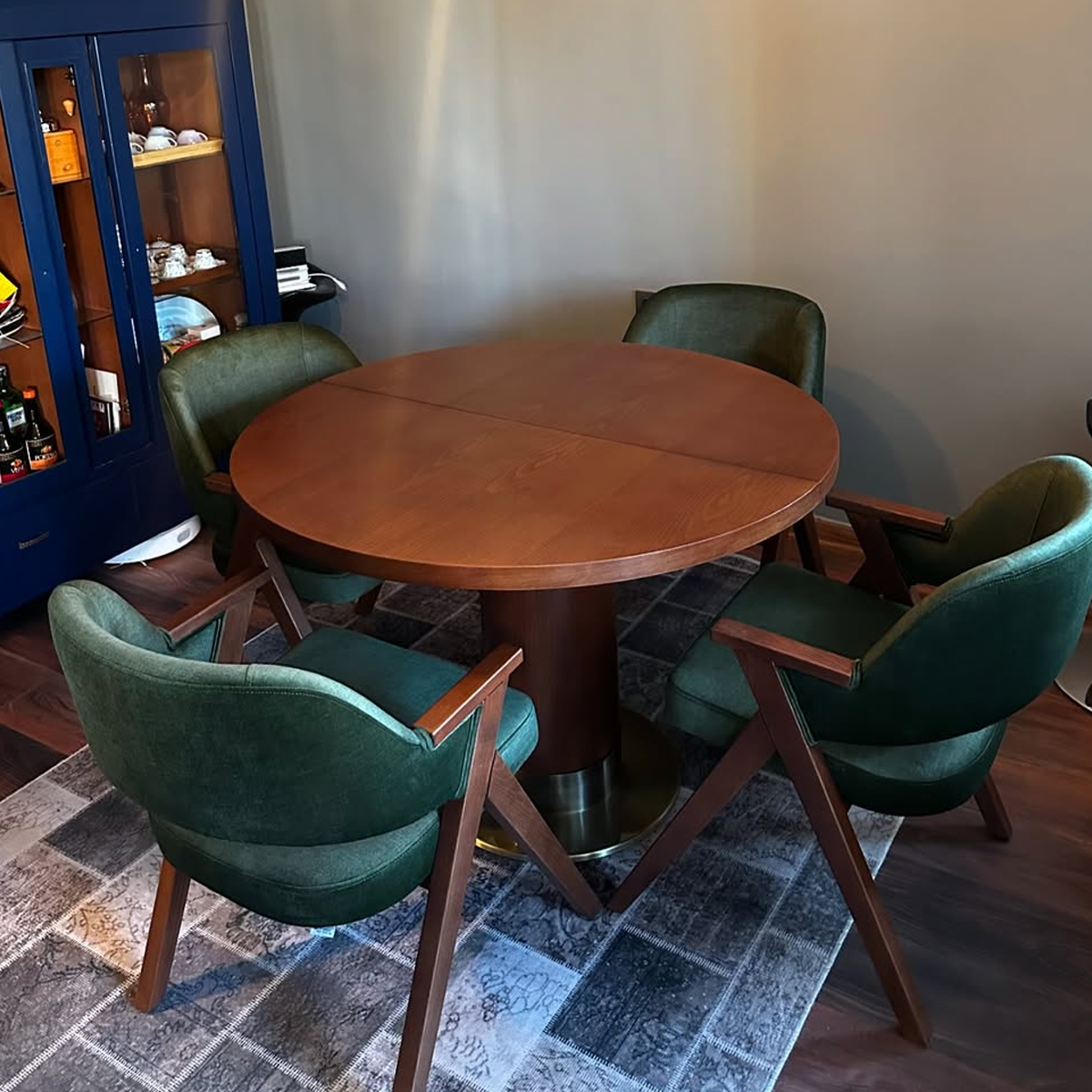 Reyo Patara 90 cm Ahşap Metal Yuvarlak Açılır Mutfak Masası, Ceviz