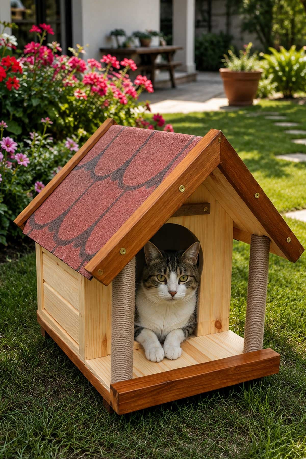 Narım Kedi Yuvası Tırmalamalı Kedi Evi Özel Üretim 60x52x35 cm Monteli Teslimat