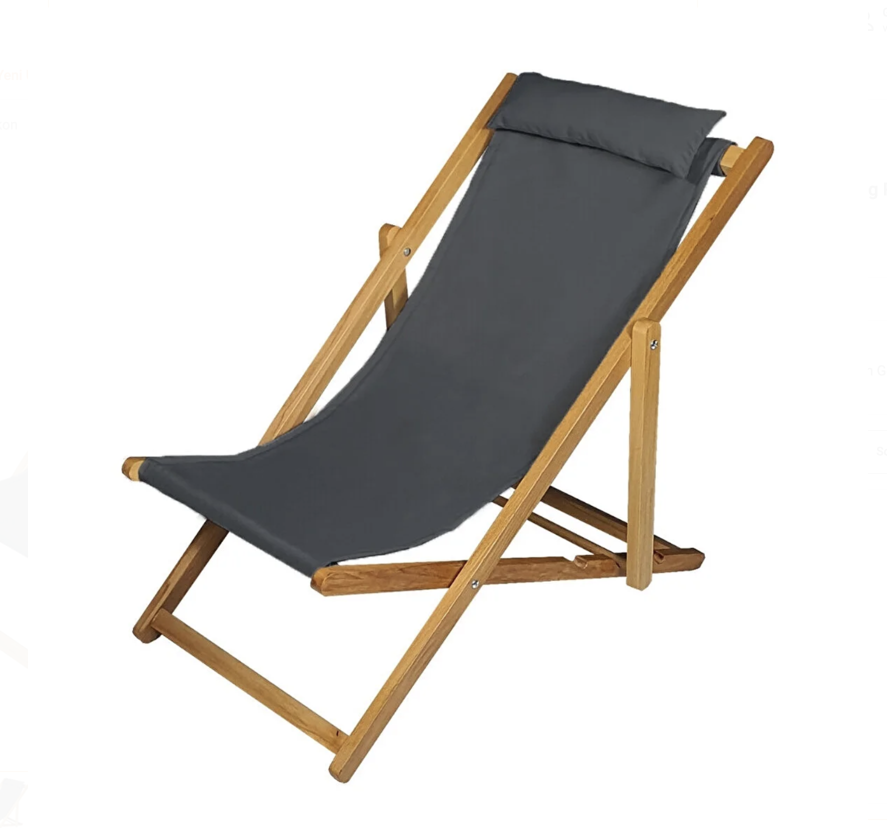 Bysay Ahşap Katlanabilir Taşinır Şezlong Plaj Bahçe Teras Balkon Sandalyesi Koltuğu Antrasit