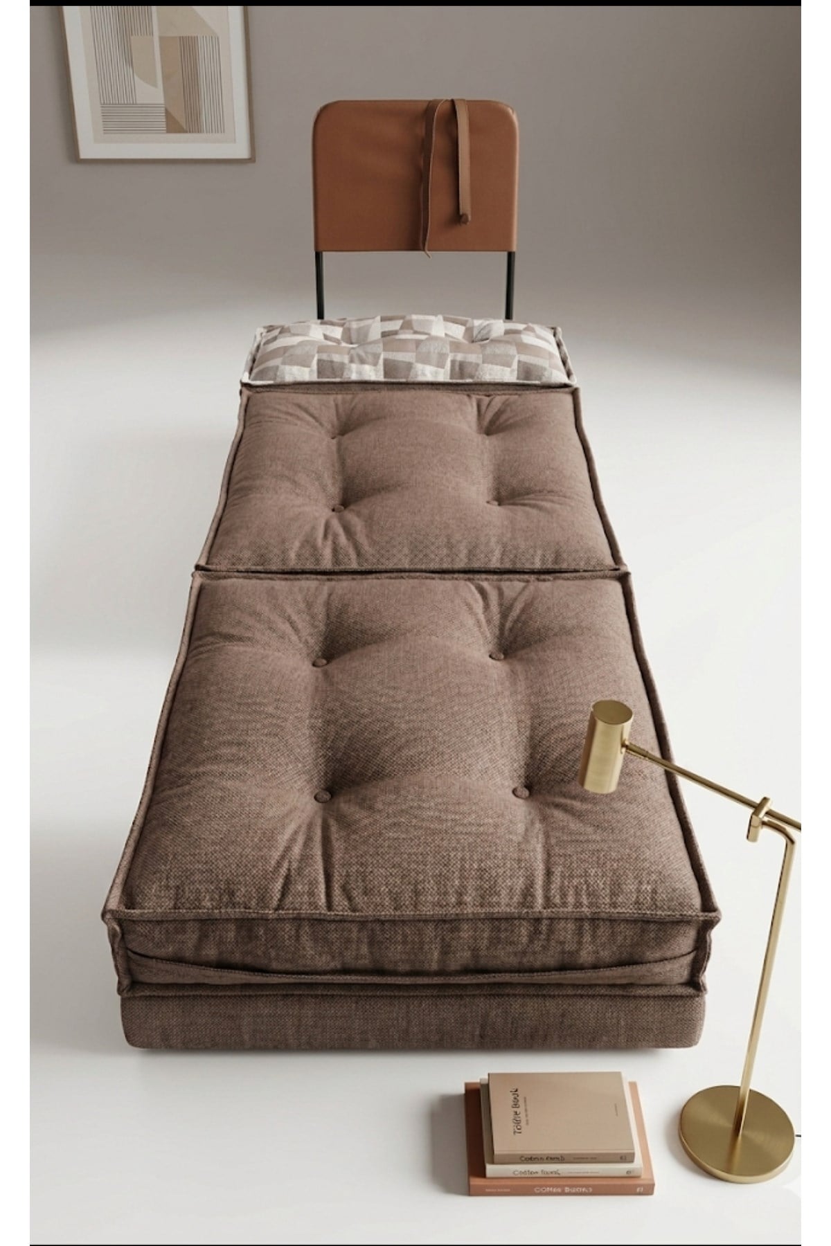 Pufymax Comfy Plus Oval Bohem Tekli Koltuk Yatak Olabilen Katlanır Berjer & Modüler Yer Yatağı 75x75x 90 cm Kahve