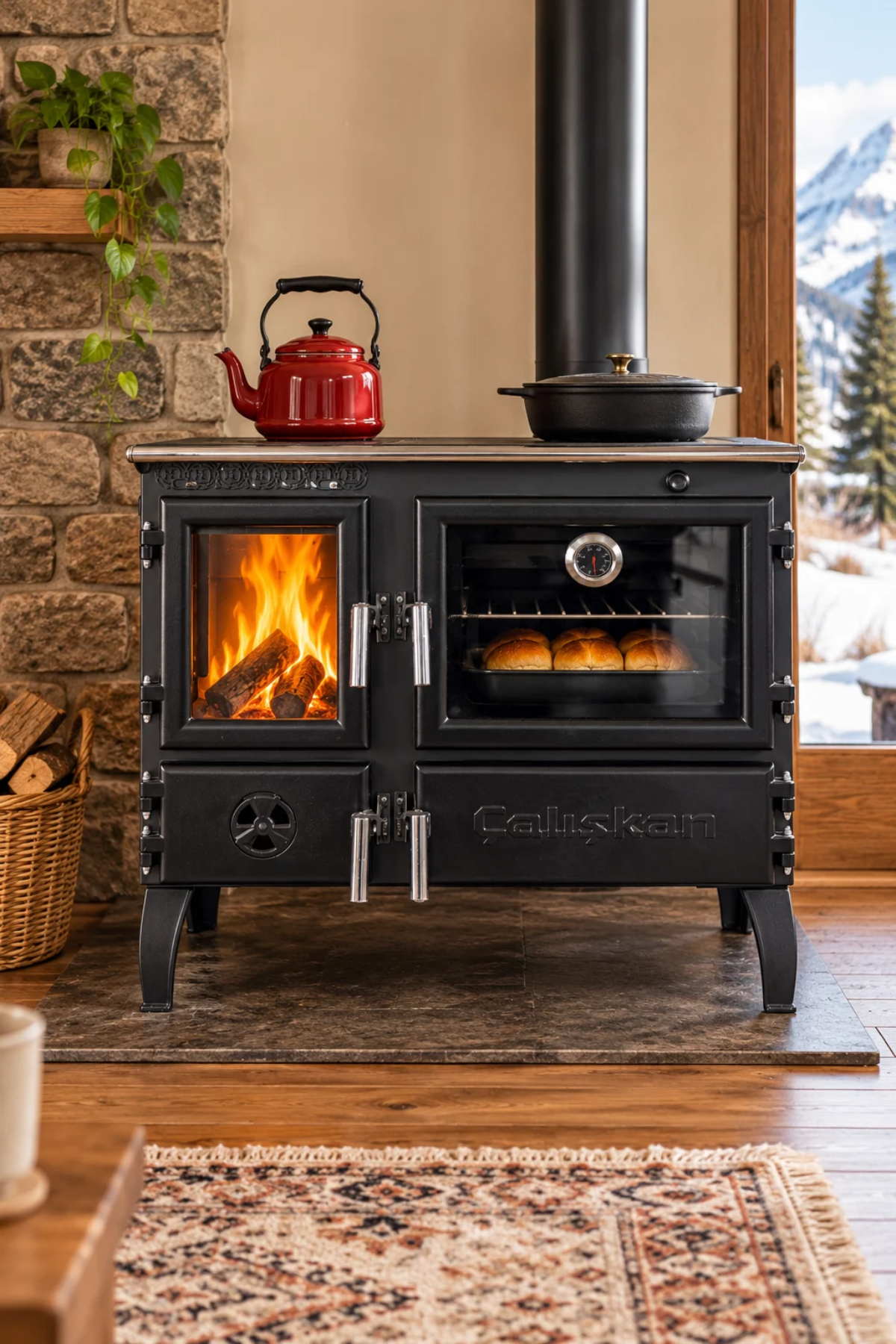 Reyo Stove Rabat 3D Gurme Tuğlalı Fırınlı Şömine Soba EN Sertifikal