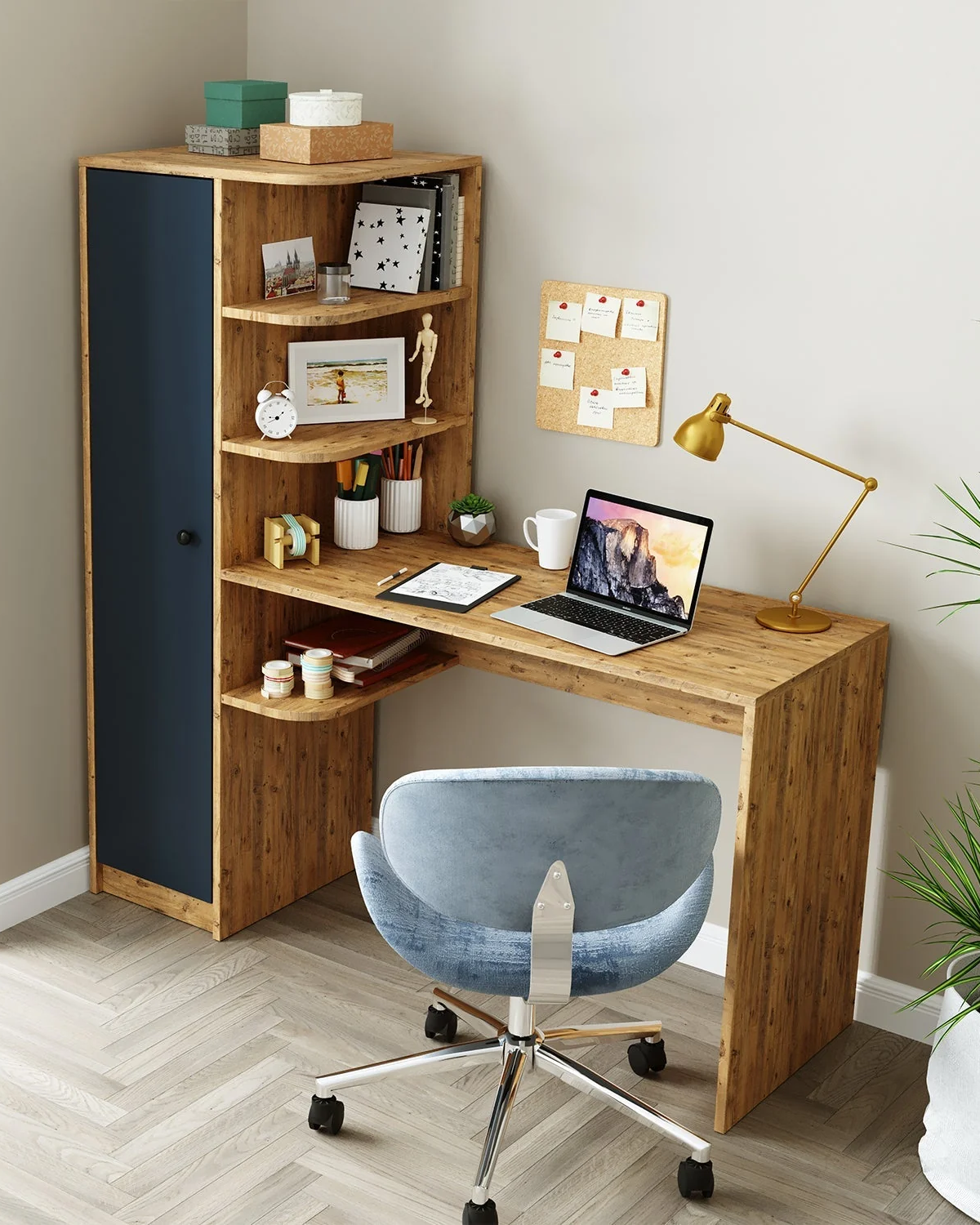 Roomart Raflı Çalışma Masası, Çalışma Ofis Masası Sol Dolaplı Atlantik Çam - Antrasit