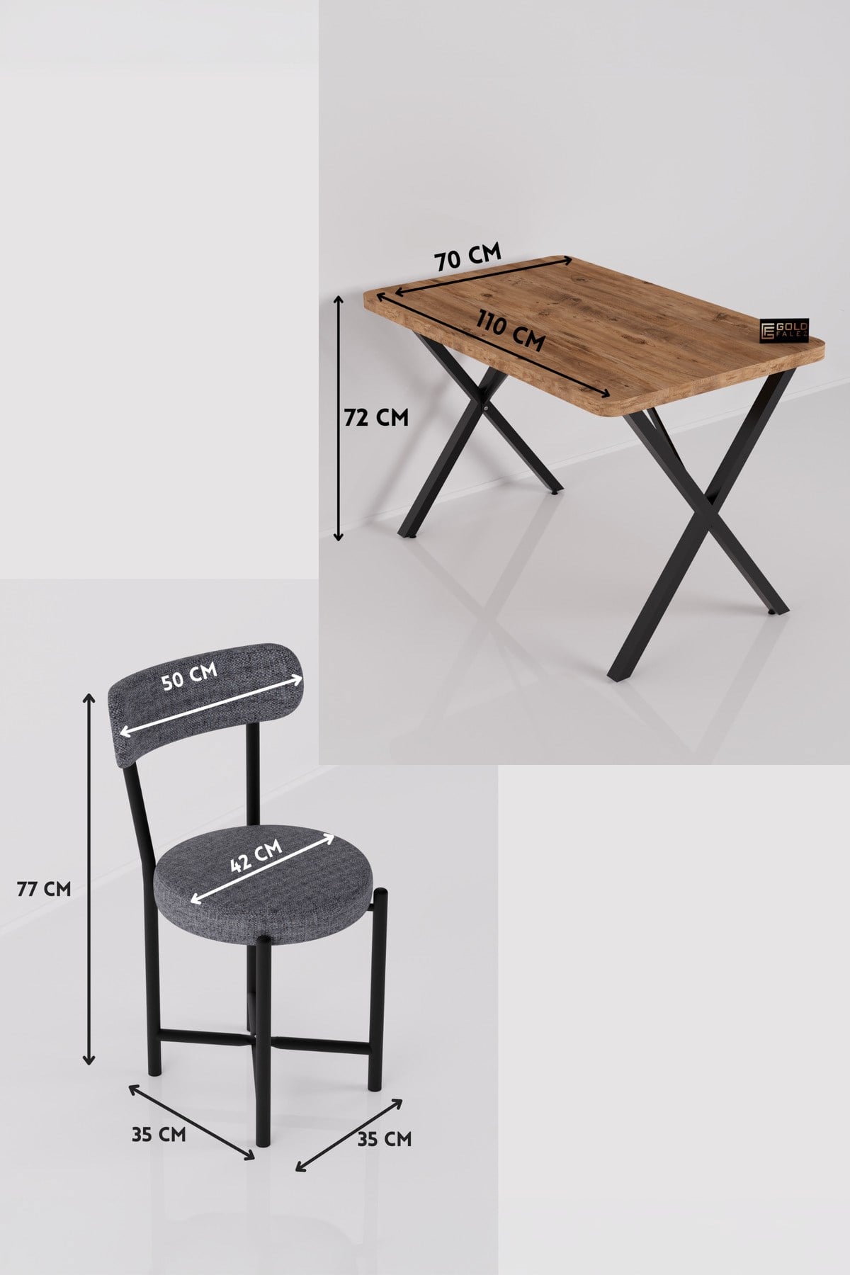 Reyo Falez Elma 110x70 cm Masa Takımı 4 Sandalyeli Modern Mutfak Balkon Kafe Yemek Masası Seti Atlantik Çam - Gri 9880
