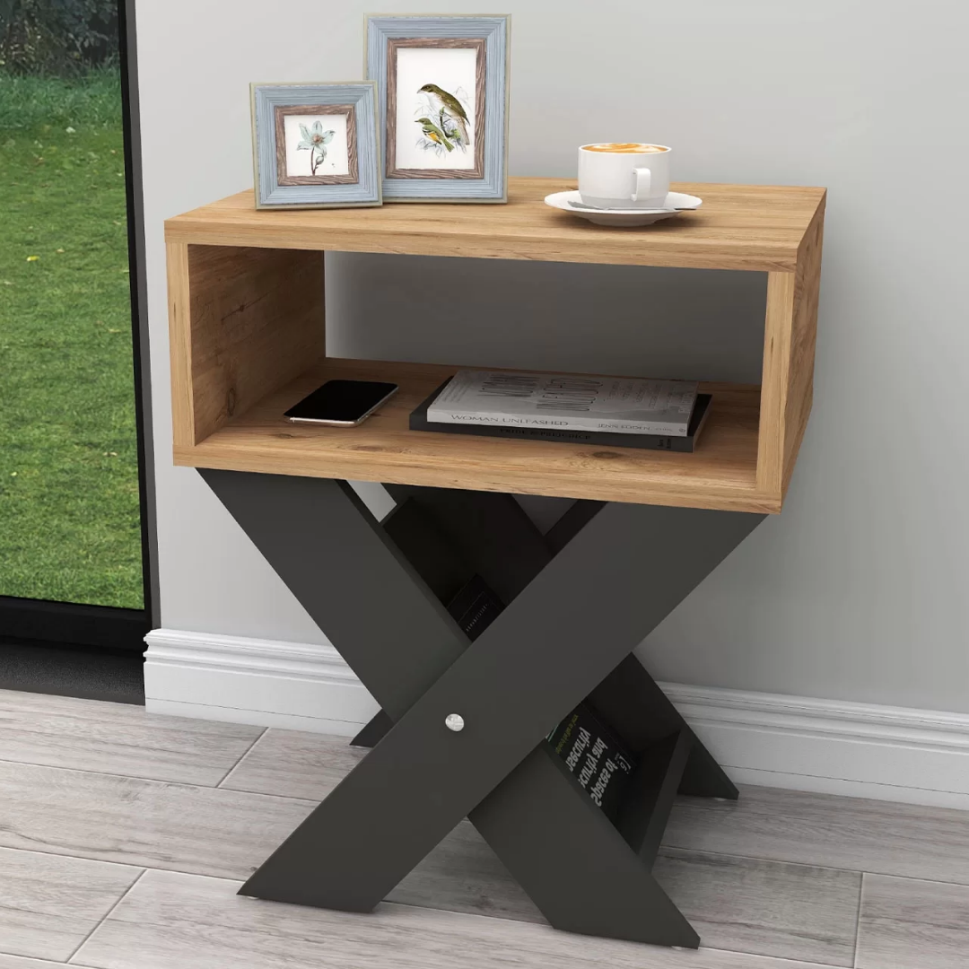 Enda Home X Ayaklı Dergilikli Komodin Kahve Sehpası Atlantik Çam-Antrasit