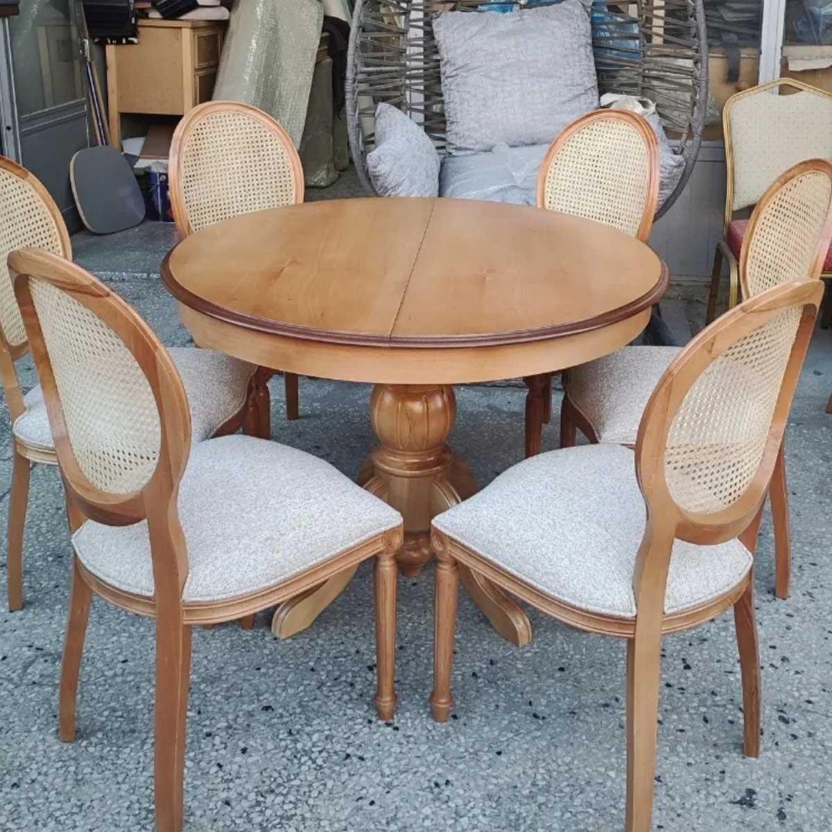 Reyo 100cm Açılır Yemek Masası Baba Ayak Masa Natural Cilalı ( Sandalyeler Dahil Değildir)