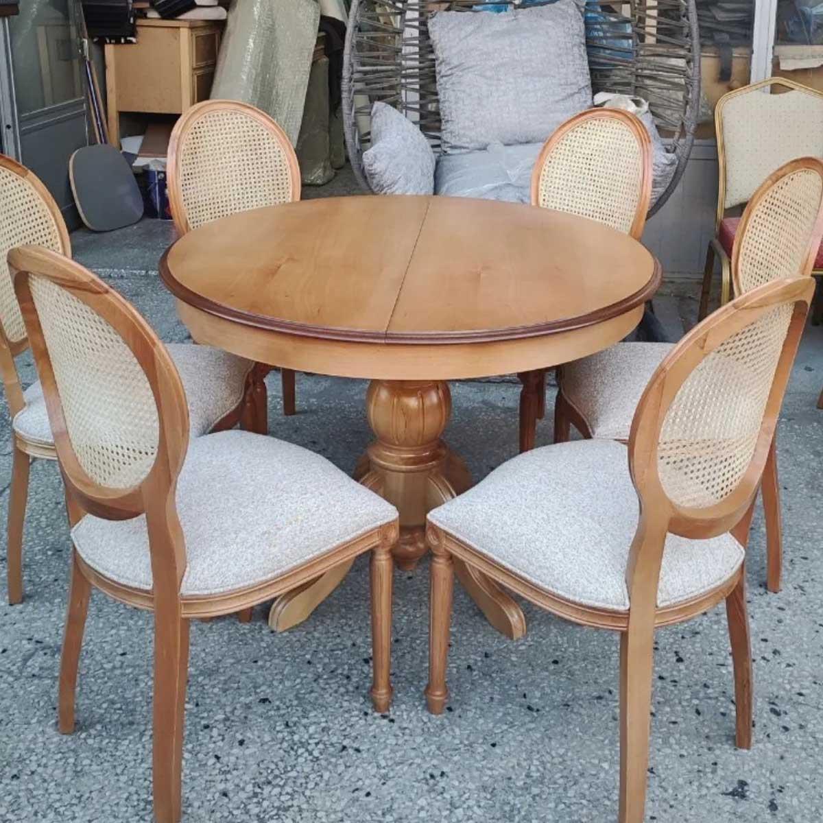 Reyo 100cm Açılır Yemek Masası Baba Ayak Masa Natural Cilalı ( Sandalyeler Dahil Değildir)