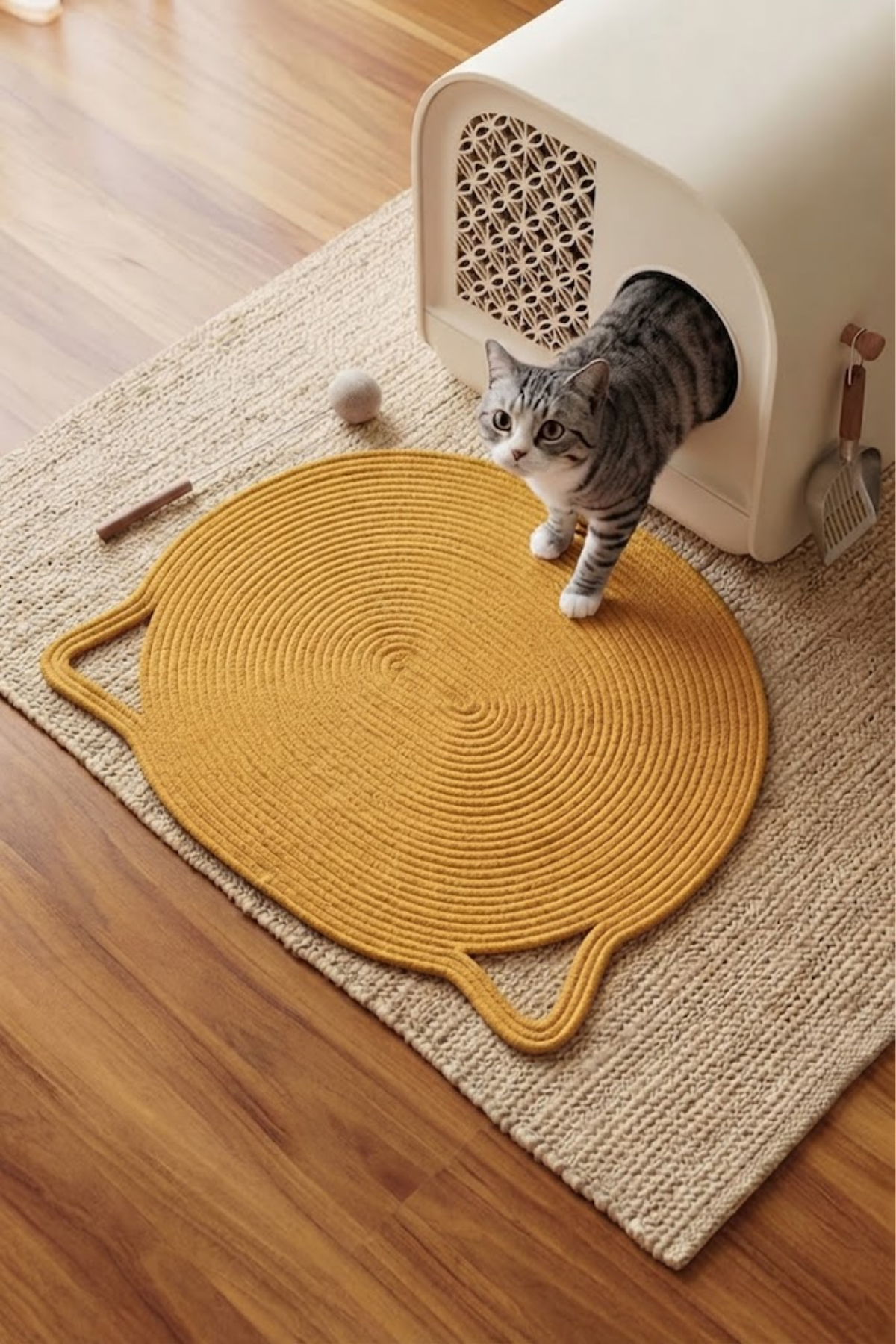 Reyo Pet El Yapımı Kedi Kulaklı Tırmalama Matı, Kedi ve Köpek Mama Matı %100 Pamuk Sarı