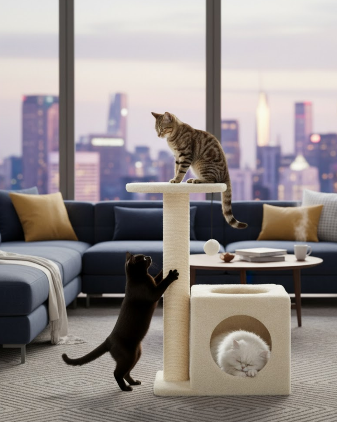 Reyo Pet Dekoratif Kedi Tırmalama Ve Oyun Evi Krem