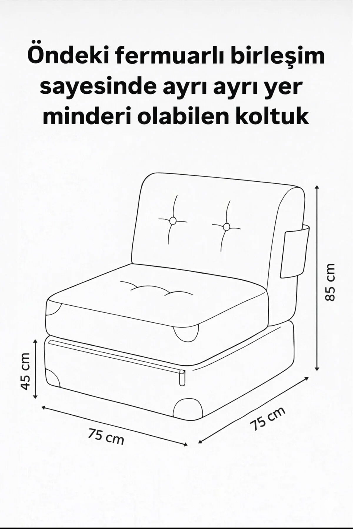 Pufymax Comfy Yeni Nesil Bohem Tekli Koltuk Yatak Olabilen Katlanır Berjer & Modüler Yer Yatağı 75x75x 85 cm Keten Siyah