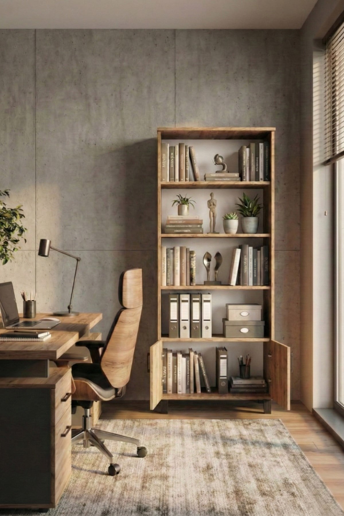 Reyo Falez Kitaplık Modern Çok Amaçlı Dolaplı Raflı Ofis Salon Mutfak Düzenleyici Çok Raflı 250 Atlantik