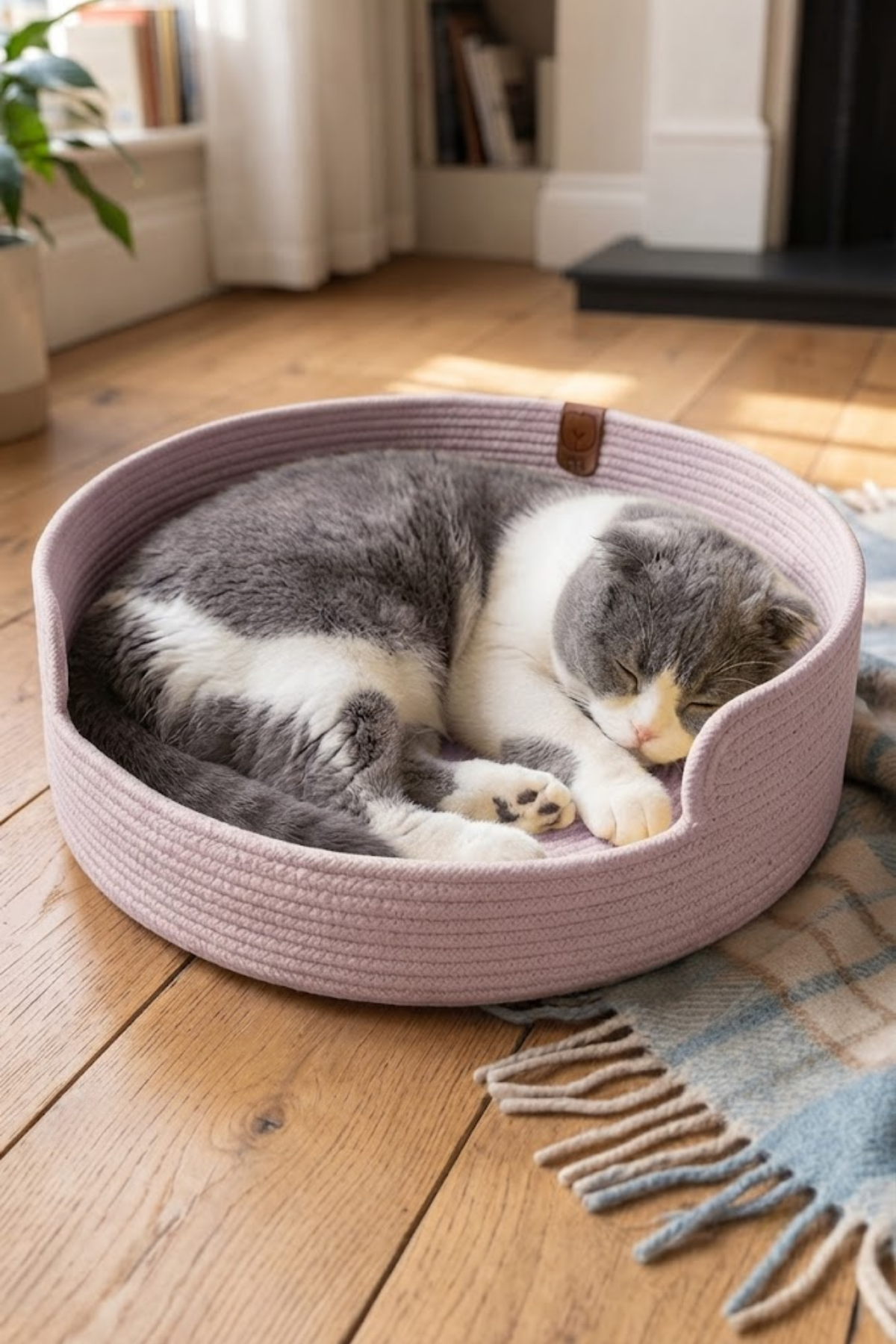 Reyo Pet El Yapımı Kedi ve Köpek Yatağı, %100 Pamuk İpli Evcil Hayvan Yatağı Lila