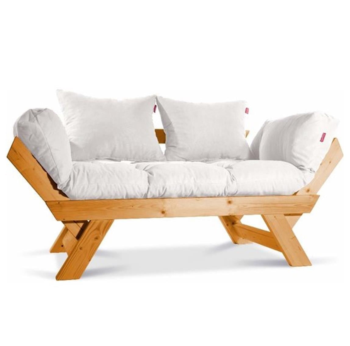Mobildeco Kombin Wood Ahşap İki Kişilik Kanepe (Ceviz/Krem)