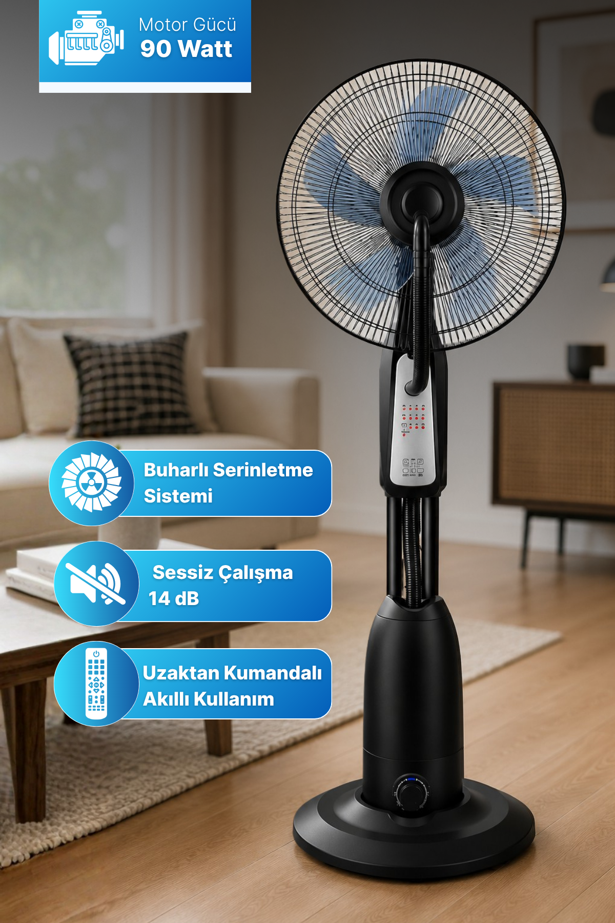 Reyo Alaz 90W Bakır Motor Kumandalı Buharlı Vantilatör